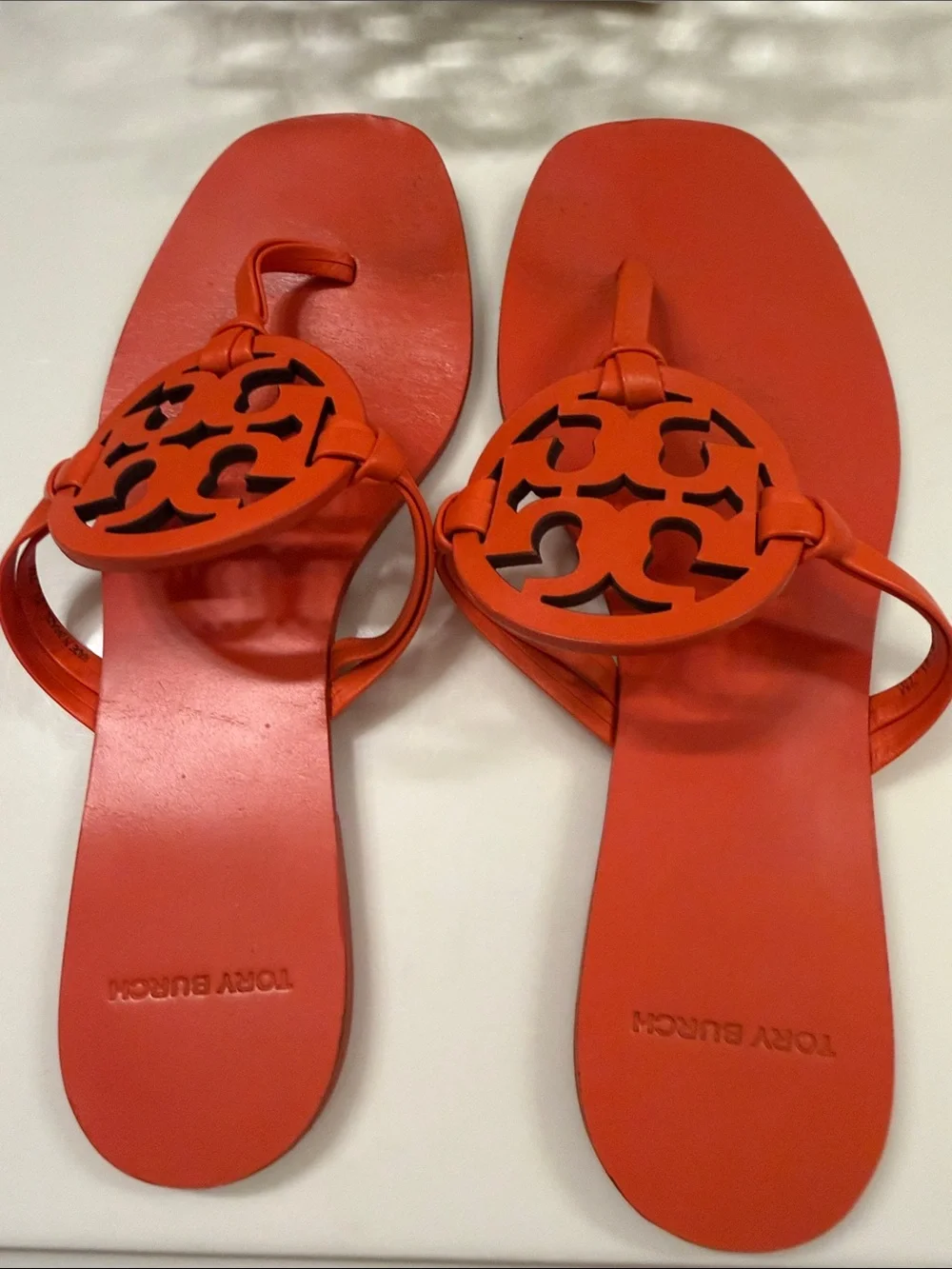 Tory Burch Orange Logo Thong Sandals